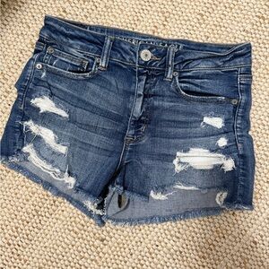 American Eagle Outfitters Dark Blue Distressed Jean Shorts